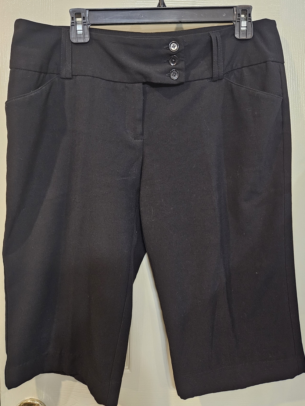 Black Bermuda Shorts with Triple-Button Waist